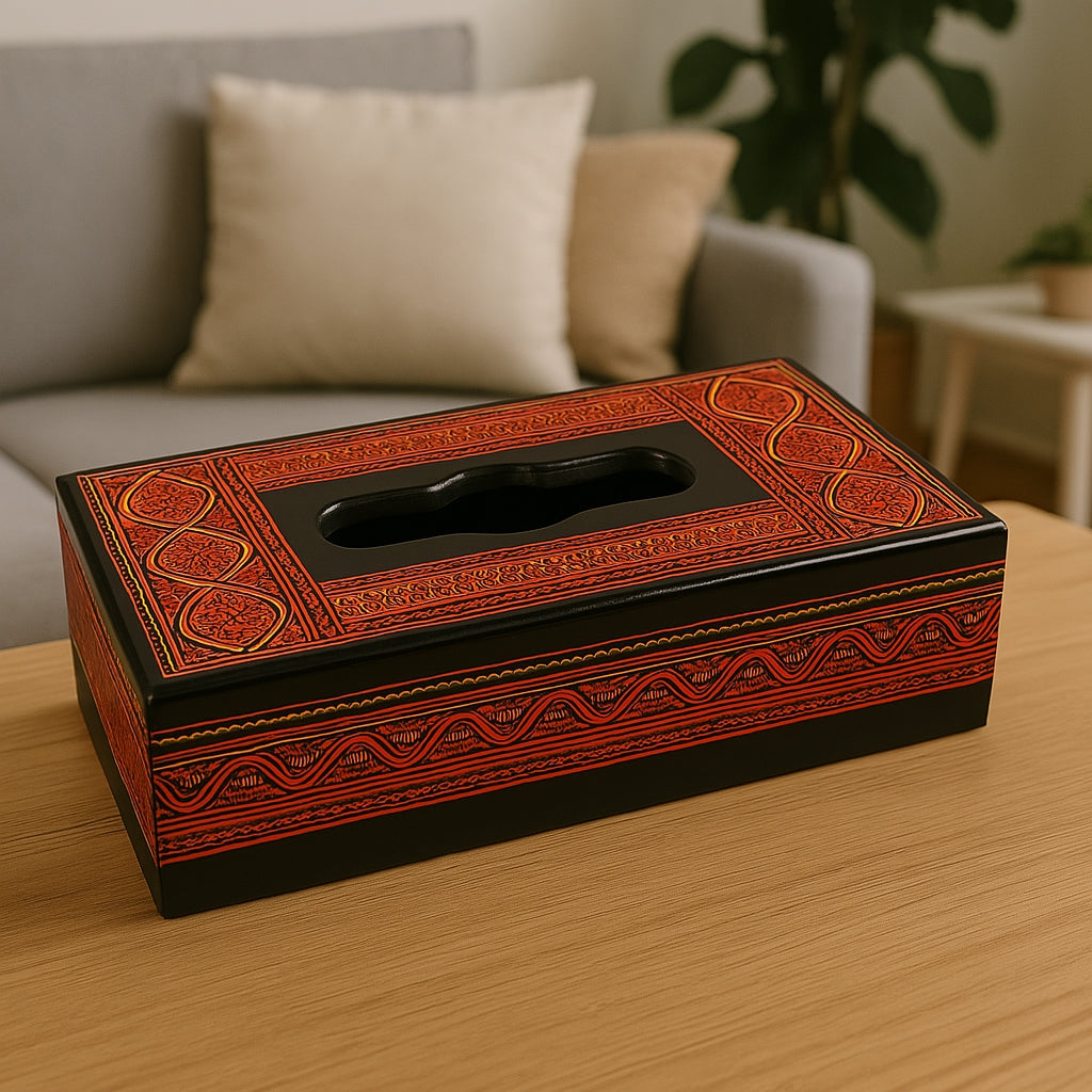Wooden Hand made (Lacquer Art) Tissue Paper Box