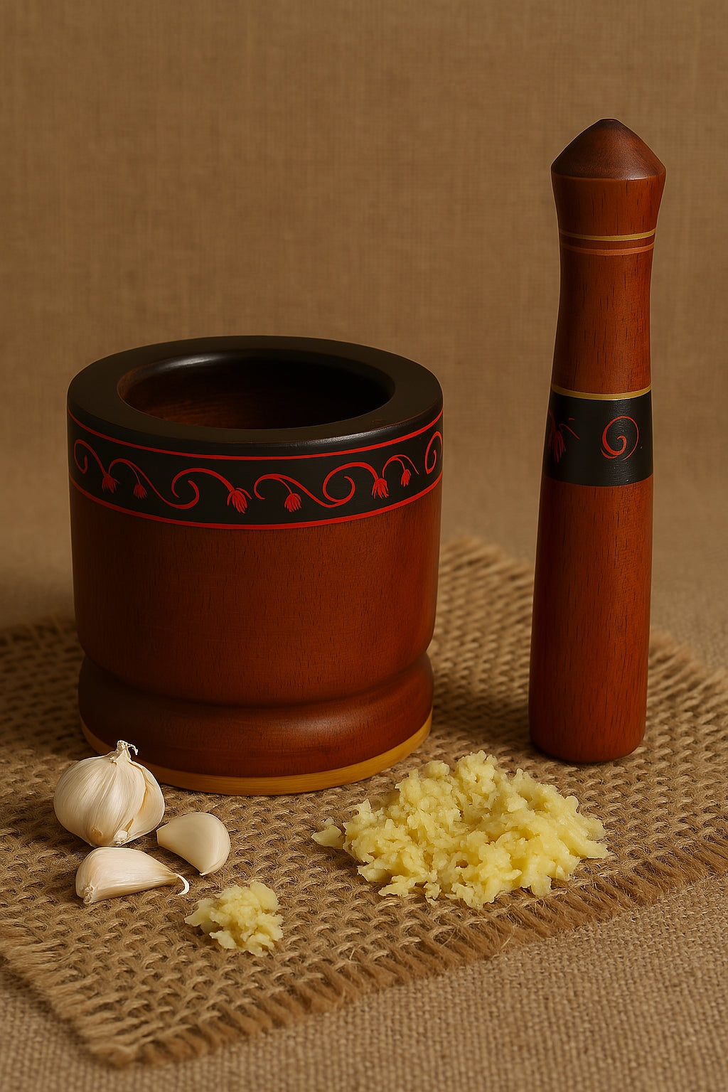 Handcrafted Wooden Mortar and Pestle – Natural Spice Grinder