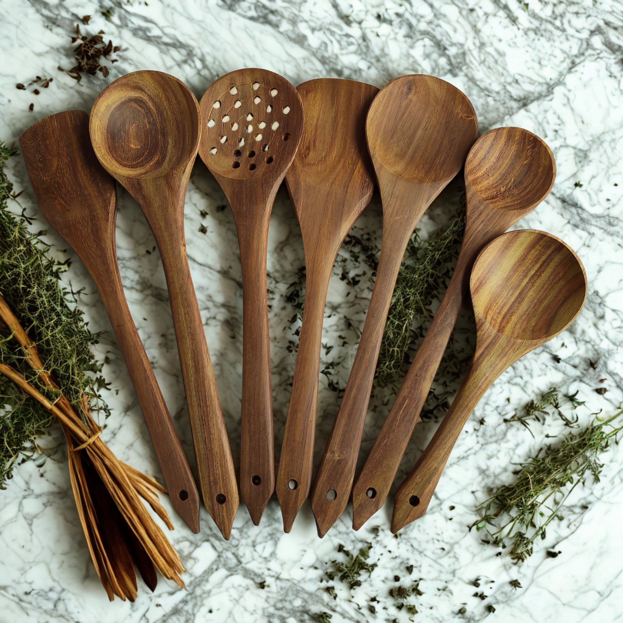 Premium Wooden Cutlery Set/Cooking utensils/Cooking Spoons (Without Chemical Polish) – 7 Pieces