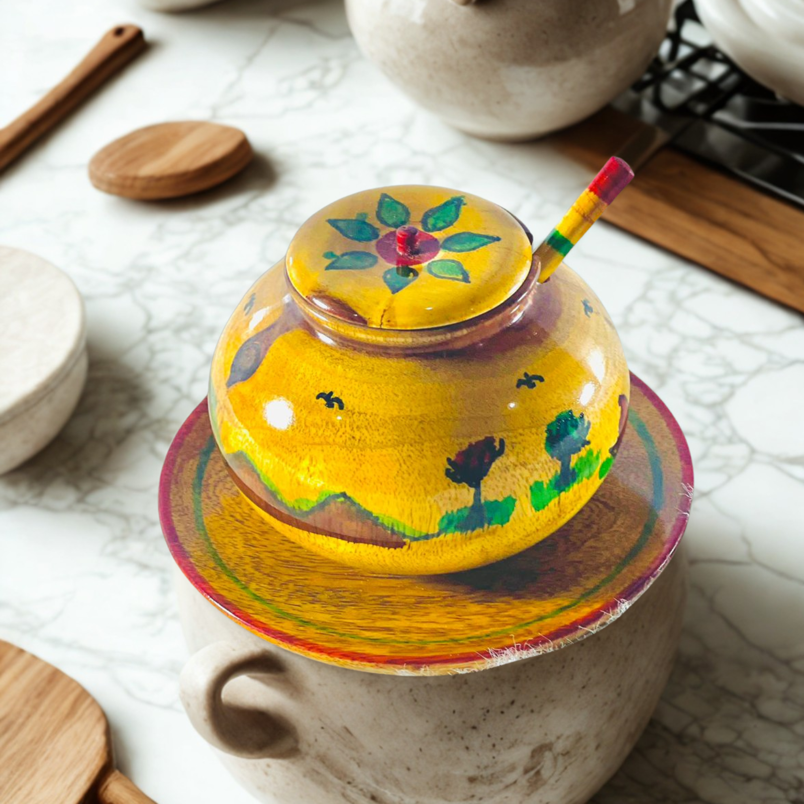 Handcrafted Wooden Sugar Pot